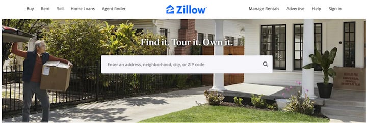 real estate website design examples - zillow's homepage