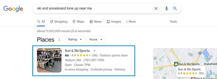 types of google ads - local search ads serp example