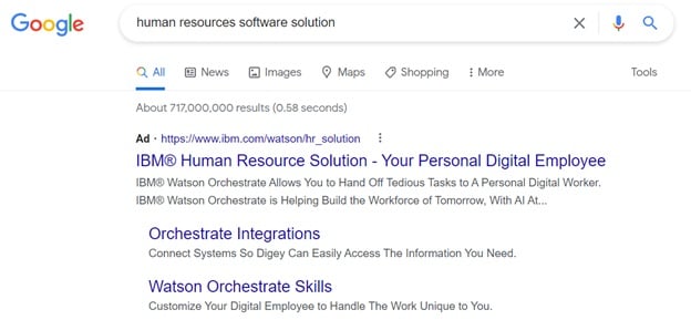 types of google ads - example of a google search ad on the serp