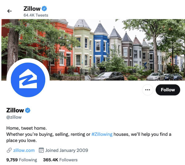 zillow's twitter account