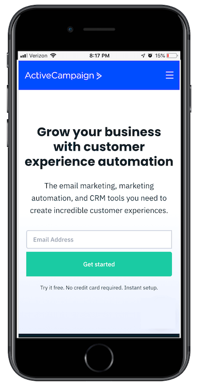 mobile optimized landing page with email capture only
