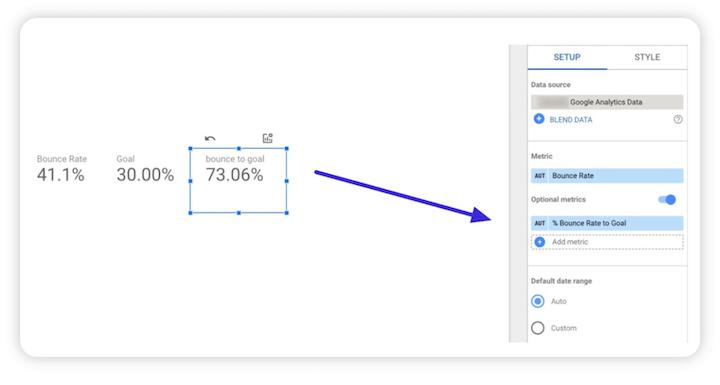 google data/looker studio - scorecard goal tracking