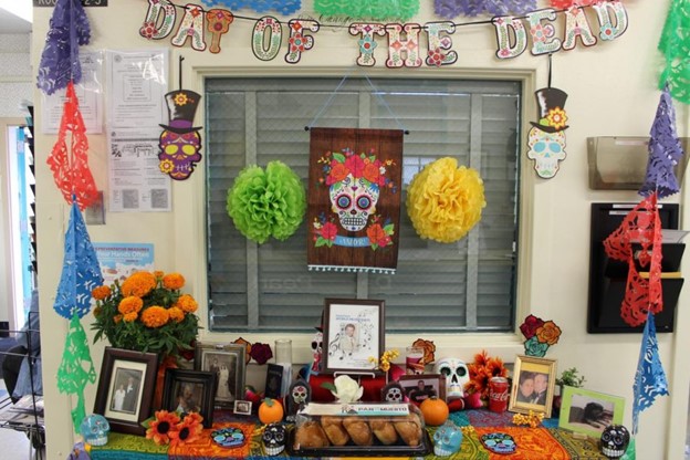 inclusive holiday marketing ideas - example day of the dead office decorations