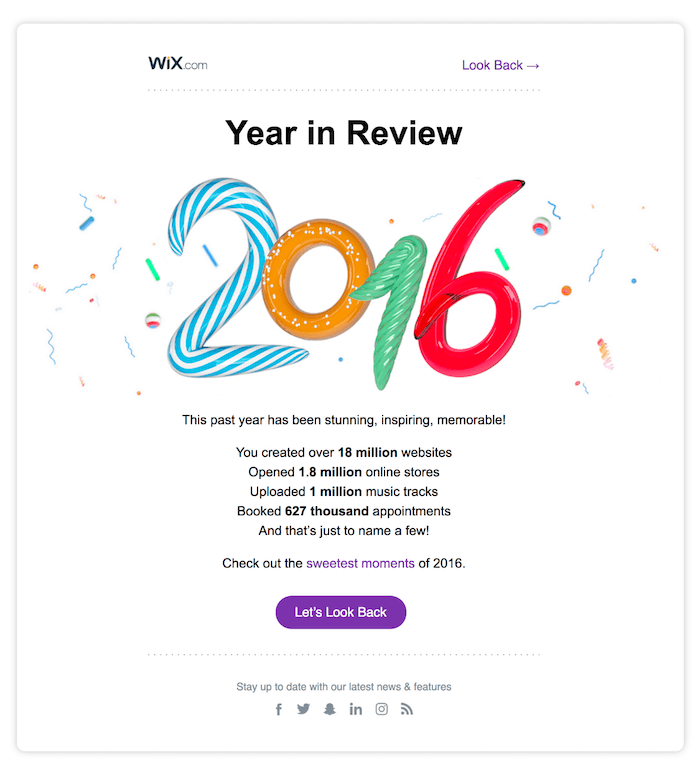 wix year in review email