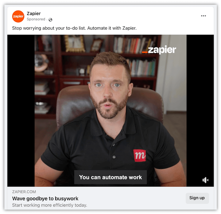 exemplo de anúncio em vídeo do facebook - zapier