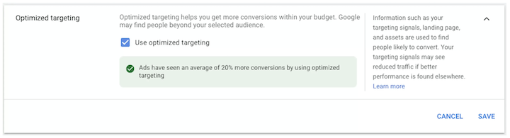 google ads optimized targeting setting