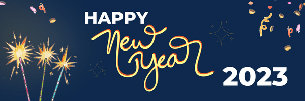 happy new year wishes and greetings - email banner with firecrackers and confetti
