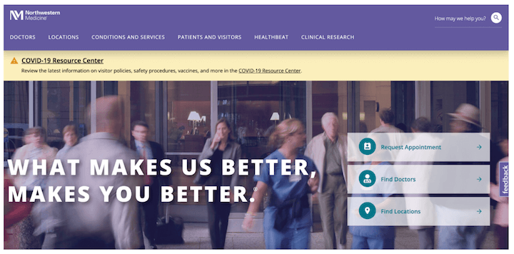 healthcare website design examples - northwestern