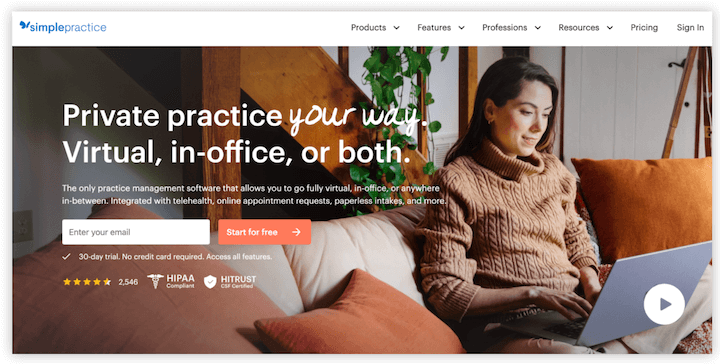 healthcare website design examples - simplepractice