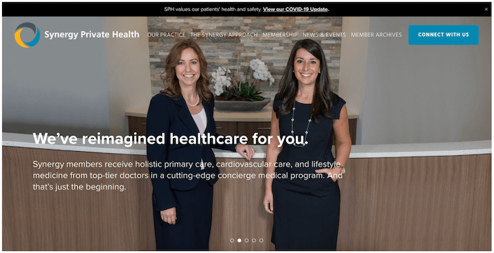 ejemplos de diseño web de atención médica - práctica privada de sinergia