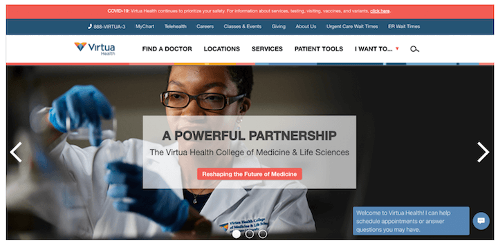 healthcare website design examples - virtua