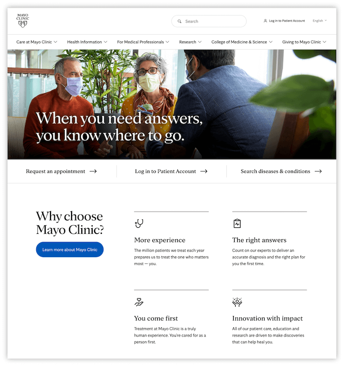 healthcare website design examples - mayo clinic