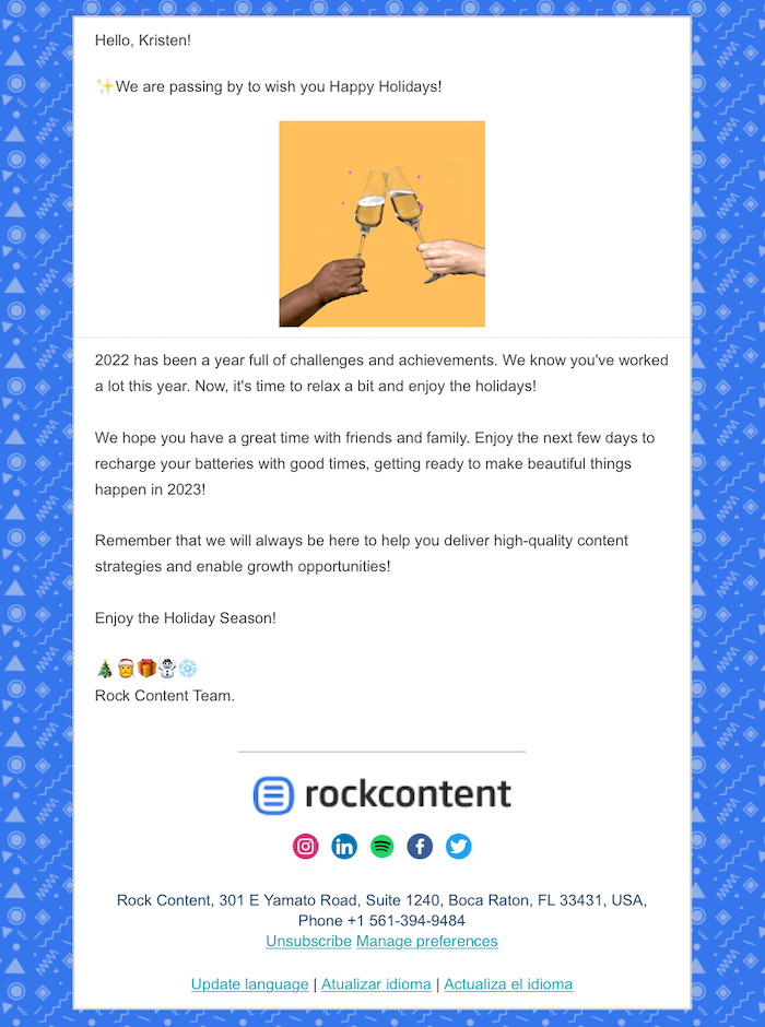 holiday email example from rock content
