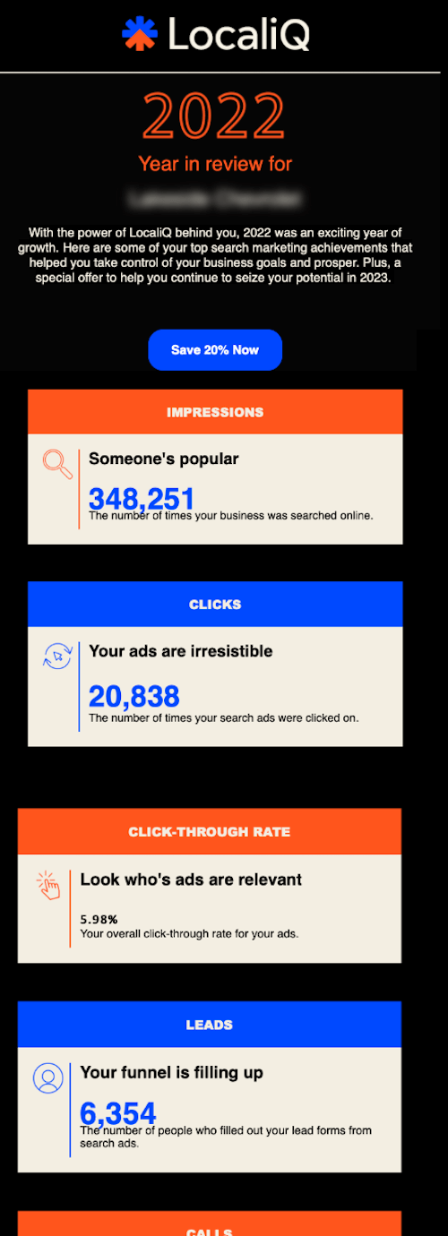 year-in review email example by localiq