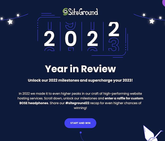 year in review email example - siteground