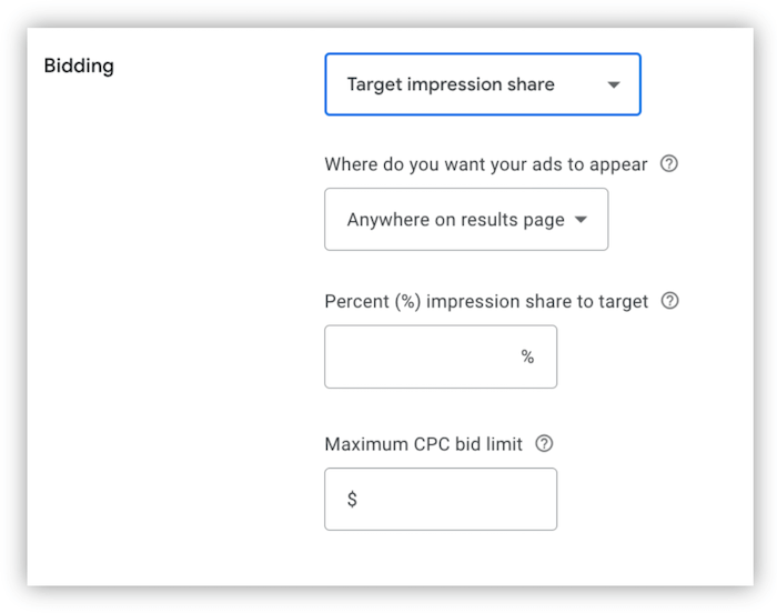 google ads bid management tips - target impression share bidding