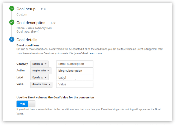 configurar los objetivos de las rutas de conversión de Google Analytics