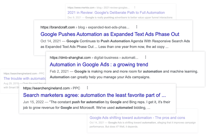 manchetes sobre a automação de anúncios do Google