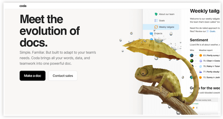 tendances des pages de destination - exemple de copie et de conception intégrées par coda