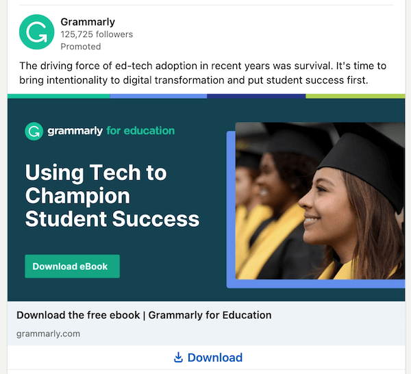 how to optimize linkedin ads - grammarly ad example