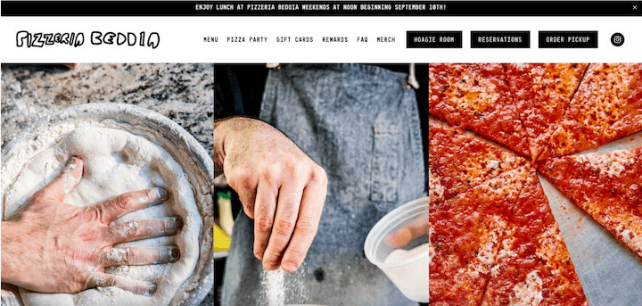 restaurant website design examples - pizzeria beddia