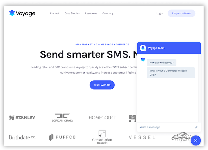 chatbot examples - voyage sms