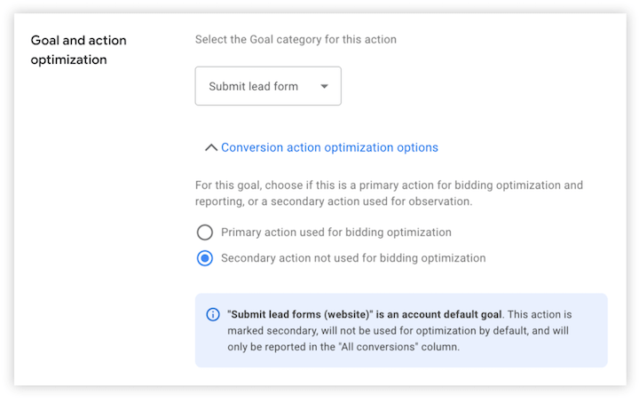 google ads conversion tracking - goal action optimization