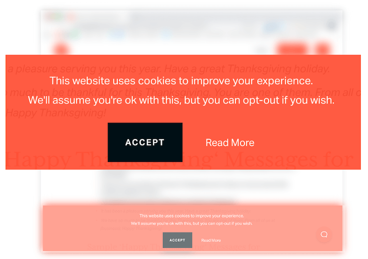 exemple de bannière de consentement aux cookies - ce site utilise des cookies