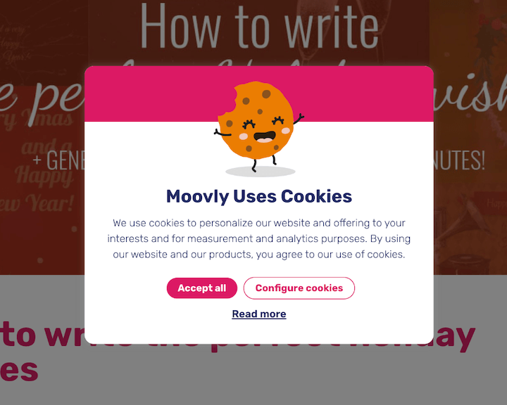 exemples de bannières de consentement aux cookies - moovly utilise des cookies