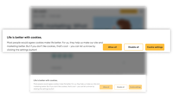 cookie consent banner example - life is better with cookies