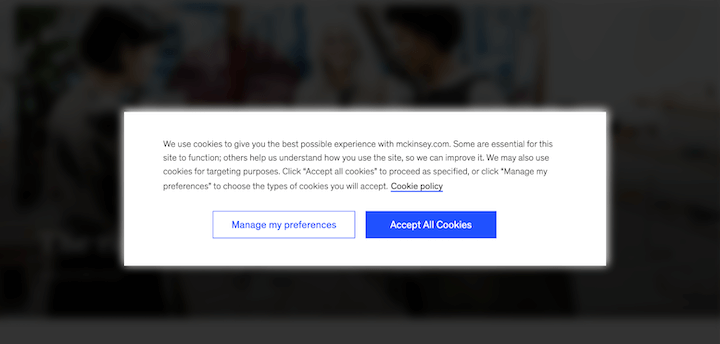 exemples de bannières de consentement aux cookies - meilleure expérience possible