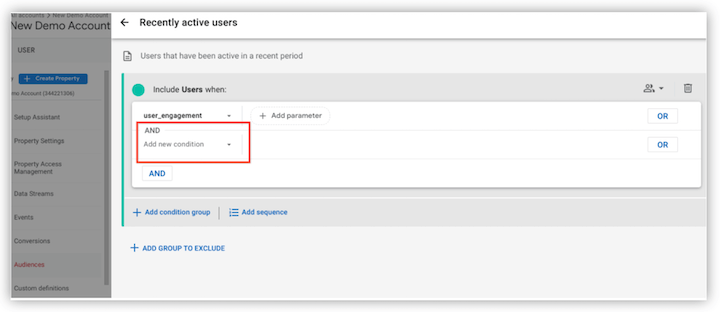 ga4 demographic filter - add an "and" condition