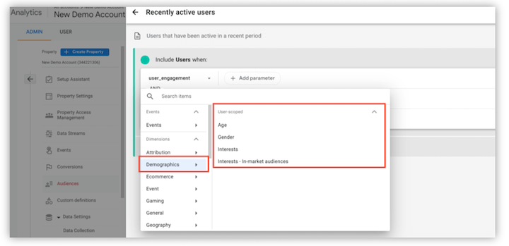 ga4 demographic filter creation