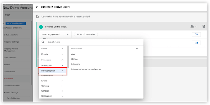 ga4 demographic filter creation