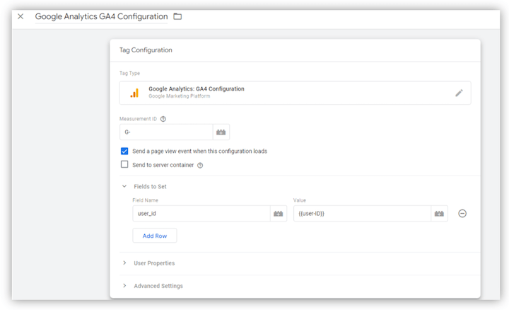 configuração de id de usuário do ga4