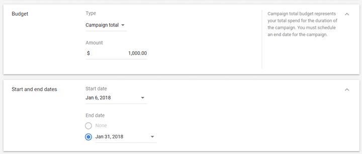 google ads campaign total budget