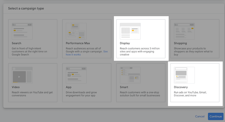 google ads display vs discovery campaigns