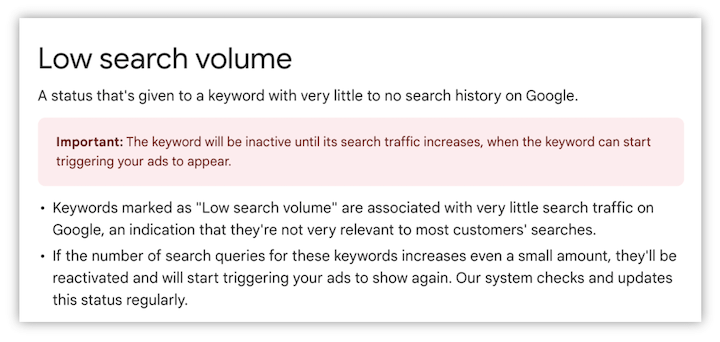 что реклама google говорит о ключевых словах с низким объемом поиска