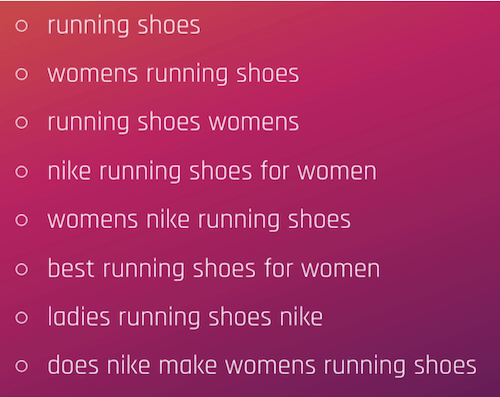 lista de palabras clave relacionadas con zapatillas de running para mujer