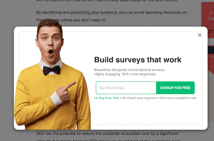 popup example by survey sparrow