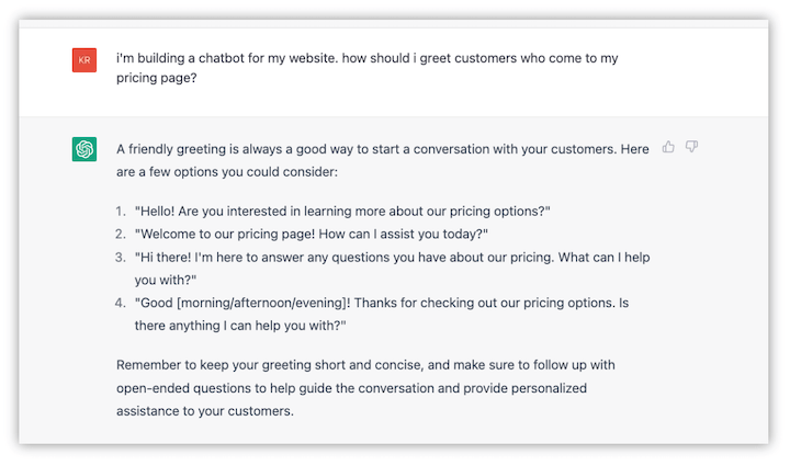 how to use chatgpt for marketing - answer to prompt about how to greet customers