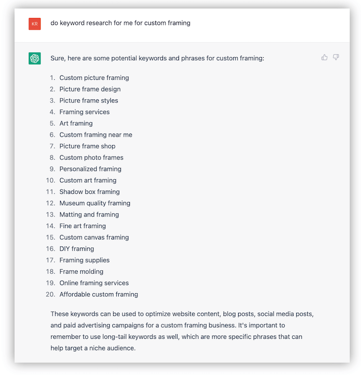 как использовать chatgpt для маркетинга малого бизнеса — ответ на запрос по исследованию ключевых слов