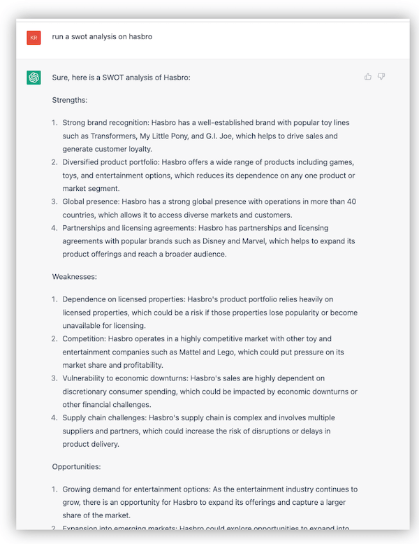 how to use chat gpt for marketing - swot analysis example