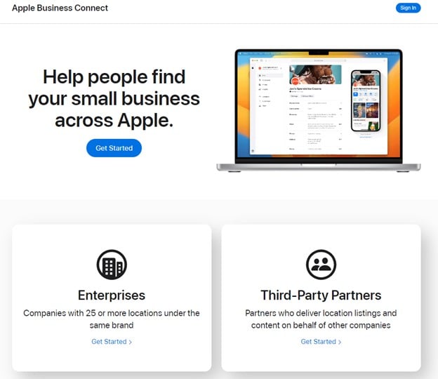 directory listings - apple connect homepage screenshot