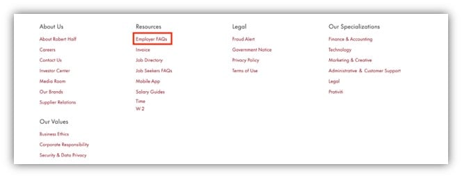 faq page examples - robert half faq page screenshot