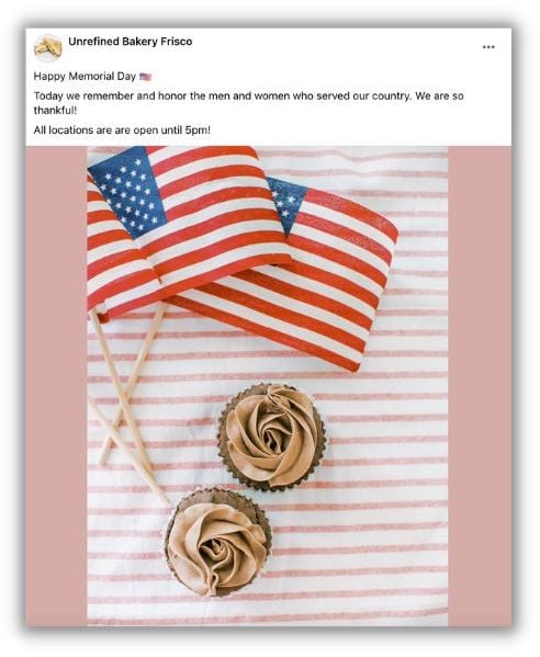 memorial day facebook post example about closing early