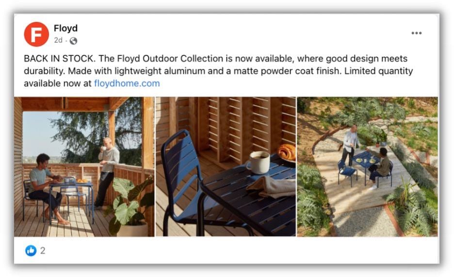 product post from furniture company floyd