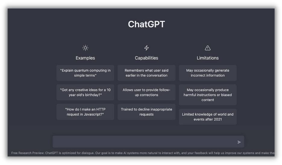chatgpt homepage with sample prompts