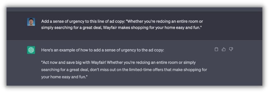 chatgpt prompt to add urgency to ad copy
