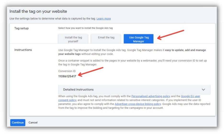 setting up dynamic remarketing - finding conversion ID
